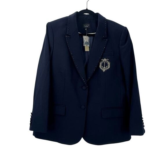 J. Crew Collection Relaxed Blazer Crest Embellishment In Wool-Blend Navy 12 NWT - Picture 5 of 13